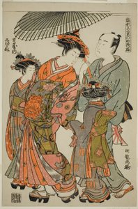 Shioginu von der Tsutaya, aus der Serie "Modelle für Mode: Neue Designs so frisch wie junge Blätter (Hinagata wakana no hatsu moyo)" von Isoda Koryusai