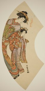 Die Kurtisane Hanaogi vom Ogiya und ihre Begleiterin, aus der Serie "Fächer des Ostens"