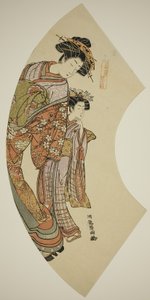 Die Kurtisane Hanaogi vom Ogiya und ihre Begleiterin, aus der Serie Fächer des Ostens