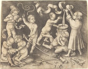 Sieben Kinder beim Spielen, ca. 1490 von Israhel van Meckenem