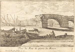 Blick auf die Steinbrücke von Rouen von Israël Silvestre