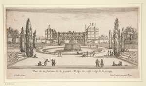 Ansicht von Schloss Liencourt: Ein Hof mit einem Brunnen von Israël Silvestre