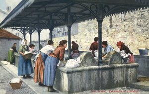 San Remo, Italien, Frauen beim Wäschewaschen