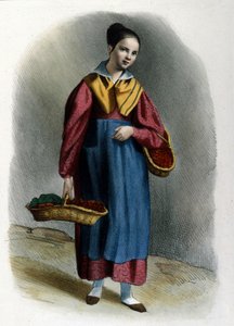 Eine junge wandernde Erdbeerverkäuferin. Mailänder Beruf, Gravur von Locarno aus dem Jahr 1830 von Italian School