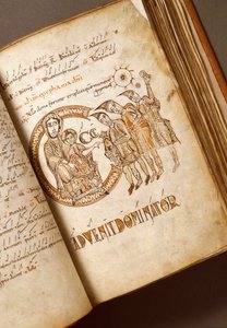 Anbetung der Heiligen Drei Könige. Manuskript der Bologneser Schule. (Ms.123-Foglio 40 r) 11. Jahrhundert Rom, Biblioteca Angelica