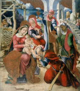 Anbetung der Heiligen Drei Könige. Tafel, Teil des demontierten Retabels der Kirche Santa Maria degli Angeli in Bortigali, Sardinien von Italian School