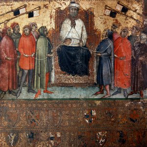 Allegorie der Regierung der Stadt Siena, umgeben von Bürgern, die symbolisch durch ein Seil mit ihr verbunden sind von Italian School