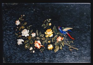 Ein italienischer pietre dure eingelegter schwarz-weiß marmorierter Tischplatte von Italian School
