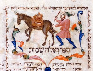 Ein Olivenölhändler auf Reisen in der Toskana, Illustration aus der Tora, 1398 von Italian School