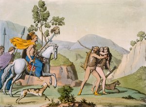 Alte keltische Krieger auf einem Streifzug treffen ein Paar auf der Jagd von Italian School