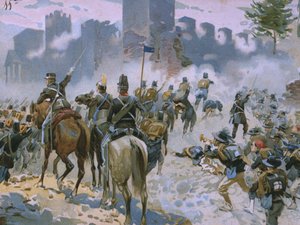 Schlacht von Solferino und San Martino, 24. Juni 1859, Illustration aus einem Album zur Geschichte des Risorgimento für die Schokolade Talmone, späte 19. Jahrhundert