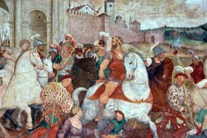Schlachtenszene vor den Stadtmauern, ca. 1460er Jahre