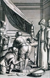 Aderlass in den Beinen, aus Medicina Aegyptiorum von Prospero Alpini, veröffentlicht 1745 von Italian School