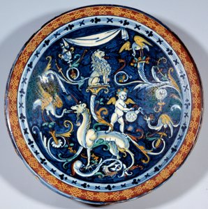 Cafaggiolo Fayence-Tasse mit fantastischen Tieren dekoriert von Italian School