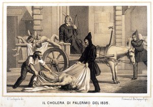 Karren sammelt die Toten während der Cholera-Epidemie in Palermo im Jahr 1835 ein von Italian School