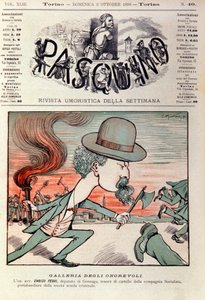 Karikaturporträt von Enrico Ferri (1856-1929), italienischer Kriminologe und Politiker, Aktivist der italienischen Sozialistischen Partei. Karikatur in „Pasquino“, 2. Oktober von Italian School