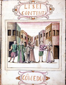 Komödie von Li sei contenti nach dem Manuskriptband „Scenari dei più scelti istrioni“ (1621 - 1643). Rom, Accademia dei Lincei. von Italian School