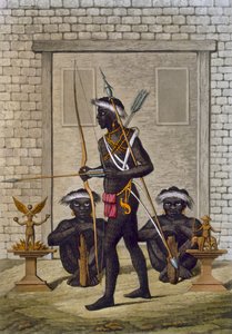 Kongostämme und Fetischfiguren bewachen den Palast des Saba oder Herrschers, ca. 1820er-30er Jahre