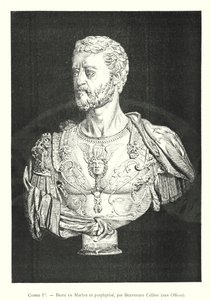 Cosimo I., Büste aus Marmor und Porphyr, von Benvenuto Cellini, in den Uffizien von Italian School