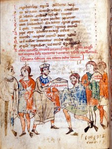 Hof von Mathilde von Canossa (oder Gräfin Mathilde von Toskana) (1046 - 1115) in "Vita Mathildis" von Donizone, Manuskript aus dem 13. Jahrhundert. Lucca, Bibl, Governativa