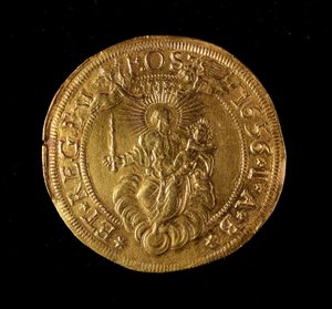 Währung der Republik Genua: 12,5 Gold-Doppie-Münze. Durchmesser 61 mm. 1656. Rückseite. Genua Musei di Strada Nuova (Inv. 6453) von Italian School