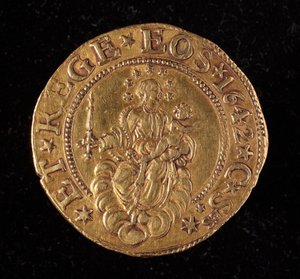Währung der Republik Genua: fünf Gold-Doppie-Münze. Durchmesser 41 mm. 1642. Rückseite. Genua Musei di Strada Nuova von Italian School