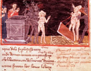 Dante und Virgil umgeben von den Zuhältern und Verführern (Gesang 18 aus der Hölle, in der Göttlichen Komödie) - Miniatur