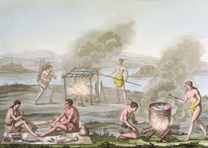 Florida-Indianer bereiten und kochen Essen, um 1820