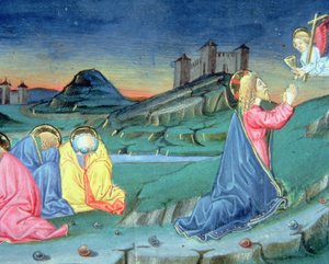 Fol.104r Nachdem er am Ölberg gebetet hatte, kommt ein Engel, um Christus zu trösten