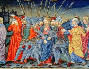 Fol.105v Simon Petrus verteidigt Christus und verwundet einen Soldaten mit einem Schwert von Italian School