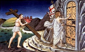 Fol.125va Nach seinem Tod wendet sich Christus, um die Seelen der Gerechten ins Paradies zu führen