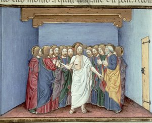 Fol.135v Jesus erscheint den Jüngern, die sich aus Angst vor den Richtern versammelt haben