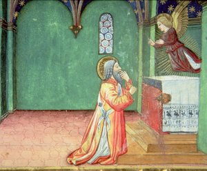 Fol.142r Ein Engel erscheint Zacharias im Tempel