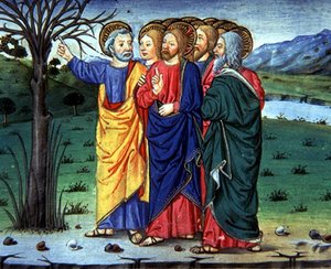 Fol.63r Petrus zeigt Christus einen verdorrten Baum