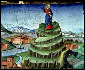 Fol.84r Der Teufel versucht Christus ein zweites Mal auf dem Berg