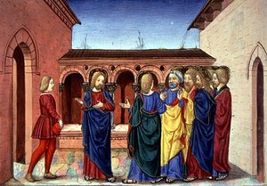 Fol.91v Christus kündigt an, dass die Krankheit des Lazarus nicht tödlich ist