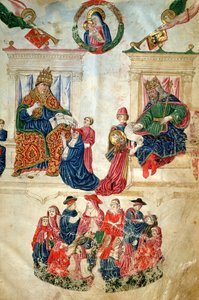 Gründung der Universität Bologna durch Kaiser Theodosius II (408-450) und die Privilegien von Papst Paul II (1417-71) von Italian School