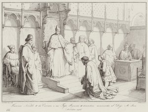 Francesco Novello II da Carrara und sein Sohn Francesco III bitten den Dogen Michele Steno um Gnade von Italian School