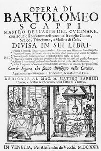Frontispiz zum Kochbuch von Bartolomeo Scappi, 1622