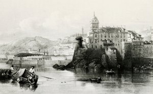 Genua Marina Mauer mit Villa Doria Pamphili im Hintergrund, Gravur, ca. 1850, Italien von Italian School