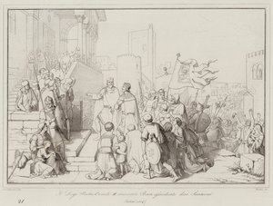 Der Doge Pietro Orseolo II hilft Bari, das von den Sarazenen belagert wird