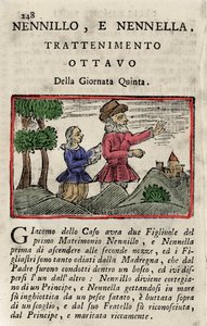 Illustration der Geschichte von Giambattista Basile (1575-1632) „Poucet et Poucet (Nennillo e Nennella)“ aus dem Buch „Pentamerone“, Tag V, Geschichte 8. Ausgaben von Neapel 1754