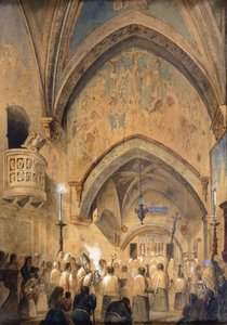 Innenraum des Sacro Speco, Subiaco, Italien von Italian School