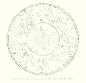 Die Bronzebüste des Kircher-Museums, mit der Inschrift Novios Plautios, Med, Romai, Fecid (Stich)
