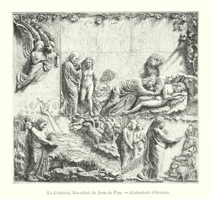 Die Schöpfung, Basrelief von Giovanni Pisano, Kathedrale von Orvieto (Stich) von Italian School