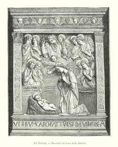 Die Geburt Christi, Basrelief von Luca della Robbia (Stich)