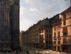 La corsia del Duomo in Mailand (Piazza del Duomo) - Anonymes Gemälde - Öl auf Holz - 1840 Museo Civico di Milano, Palazzo Morando von Italian School