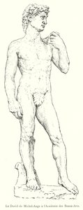 Der David von Michelangelo an der Akademie der Schönen Künste (Gravur)