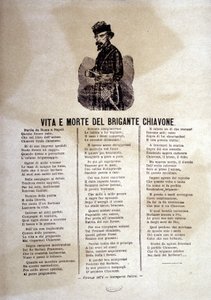 Liedtext eines Volksliedes über die Räuber von Chiavone von Italian School