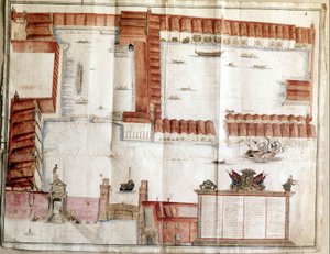 Karte des Arsenals von Venedig im Jahr 1580.